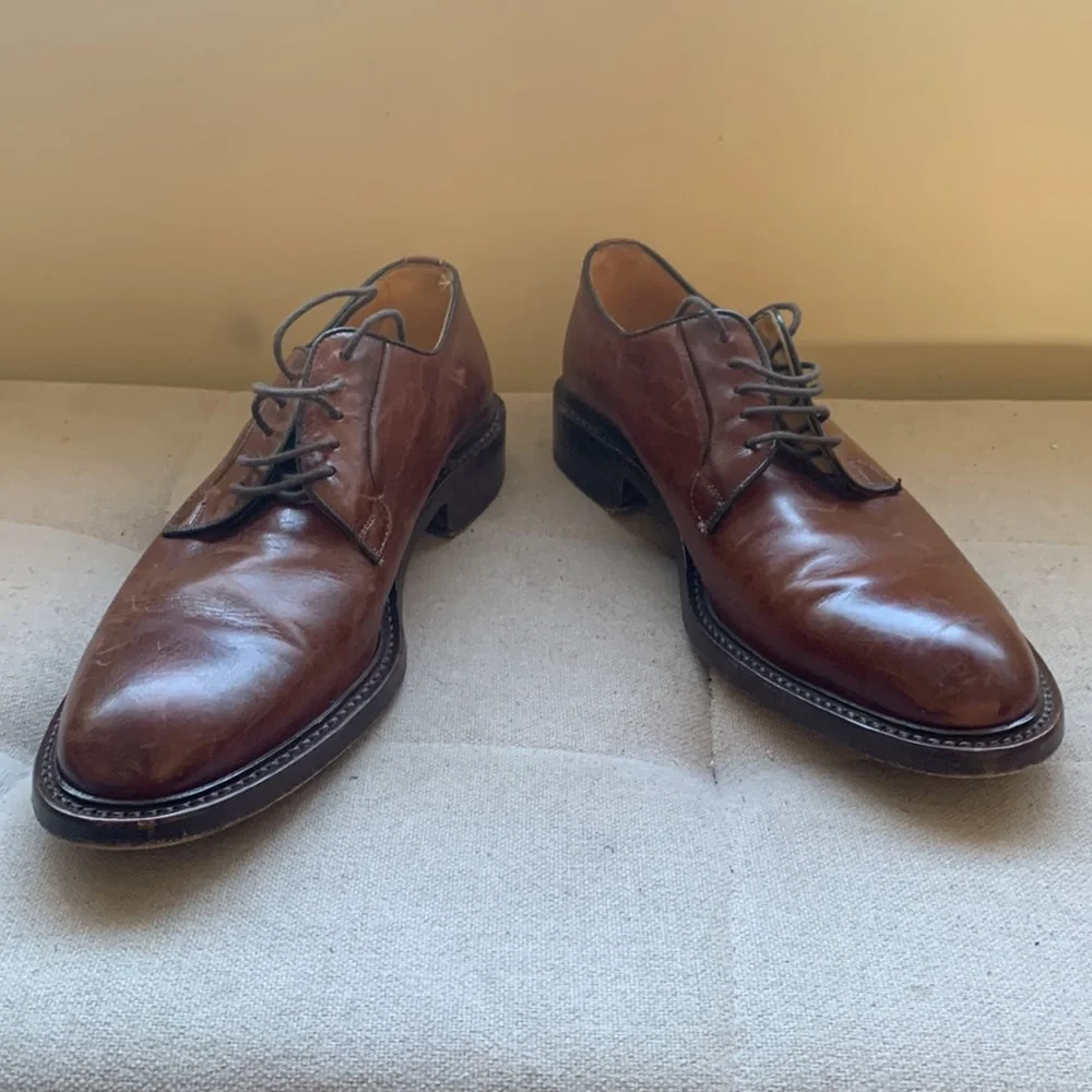 BERGAMO Men's Brown Lace-UP Oxford Dress Shoe Made In Italy Size 9.5 - Picture 6 of 15